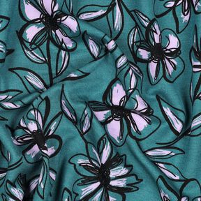 Romanit Jersey Blumen – petrol/flieder, 