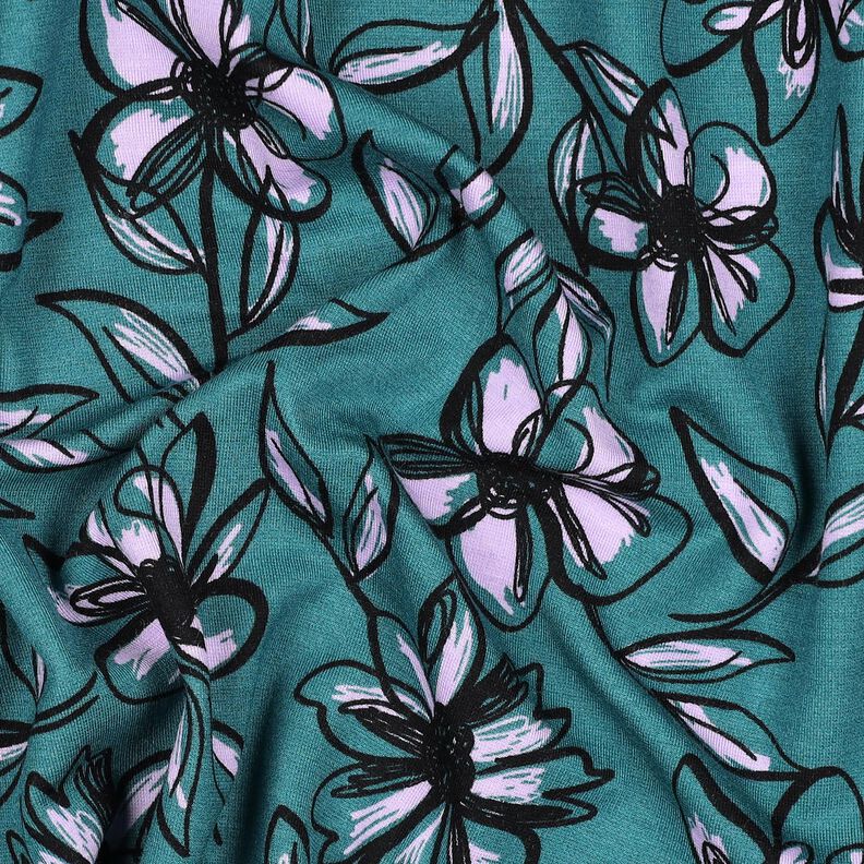 Romanit Jersey Blumen – petrol/flieder,  image number 2