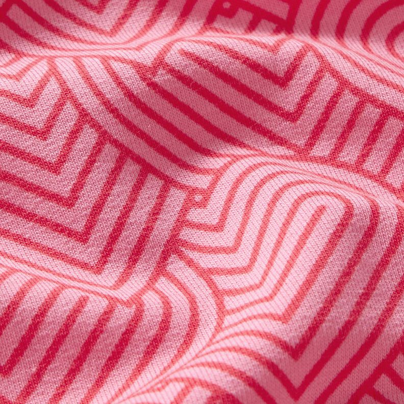 French Terry Sommersweat Überlappende Herzen – rosa/feuerrot,  image number 2