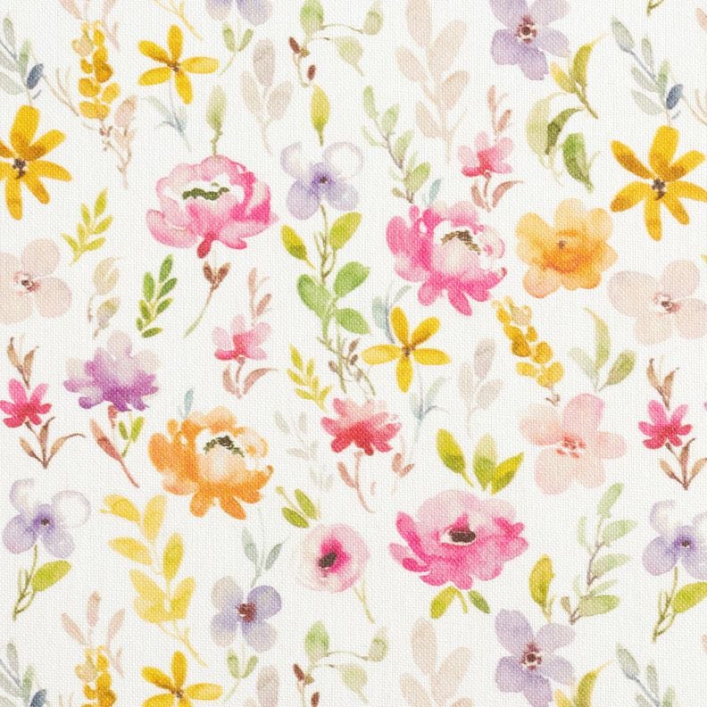 Dekostoff Halbpanama zarte Blüten – weiss/pastellviolett,  image number 1