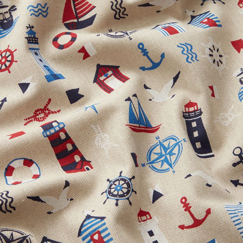 Dekostoff Halbpanama maritime Klassiker – natur/marineblau,  image number 2