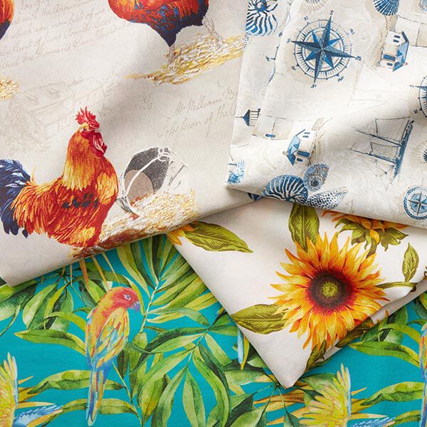 Dekostoff Canvas Strandmotive – natur/marineblau | Reststück 50cm