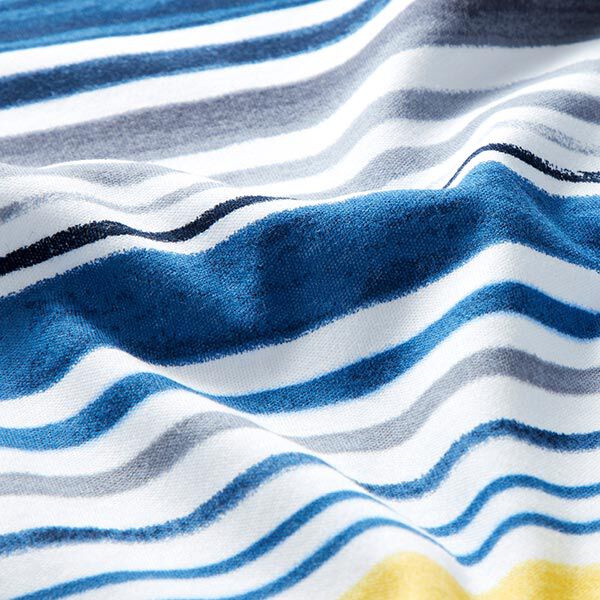 Baumwolljersey verwischte Querstreifen – weiss/blau | Reststück 70cm