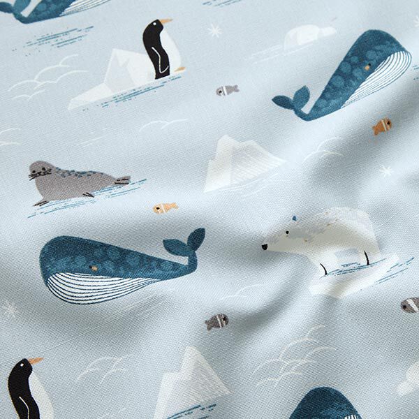 Dekostoff Halbpanama Tiere im Eis – babyblau/weiss,  image number 2
