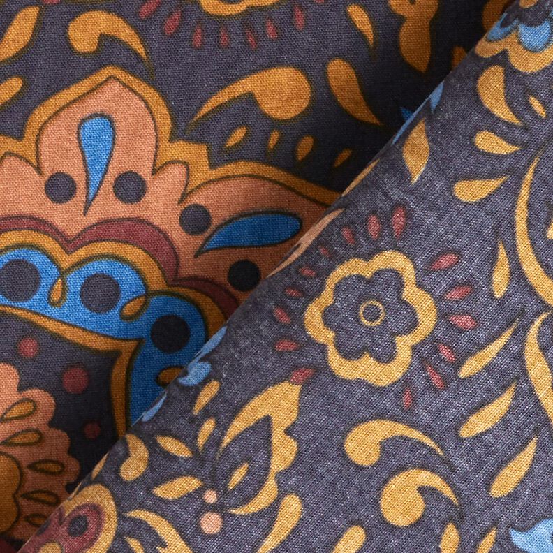 Hemdenstoff Retroblumen und Paisleymuster – nachtblau/karamell,  image number 4
