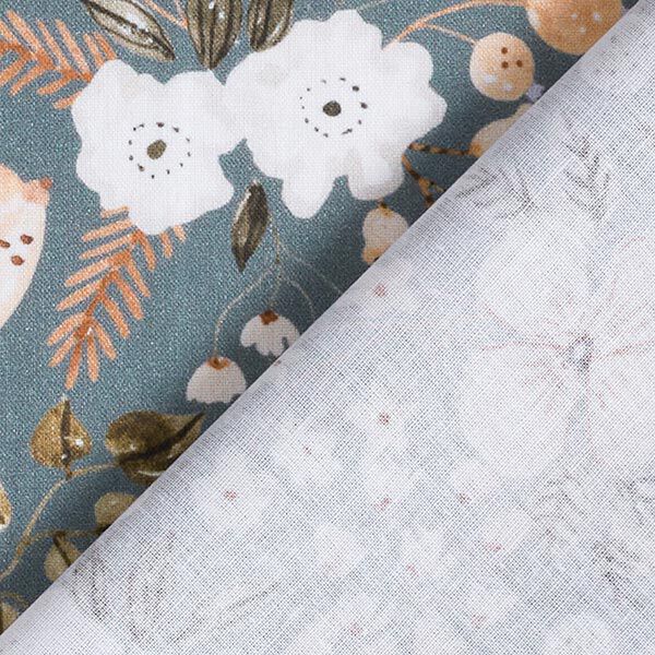 Baumwollpopeline Aquarell Blumen Digitaldruck – blaugrau | Reststück 100cm