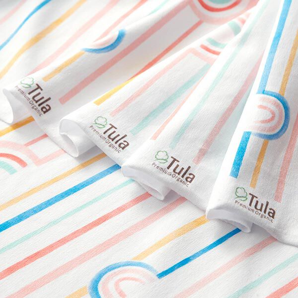 GOTS Baumwolljersey Aquarell Regenbogen | Tula – weiss | Reststück 50cm