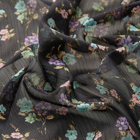 Crêpe Chiffon Dobby & Blumen – schwarz/hellblau, 