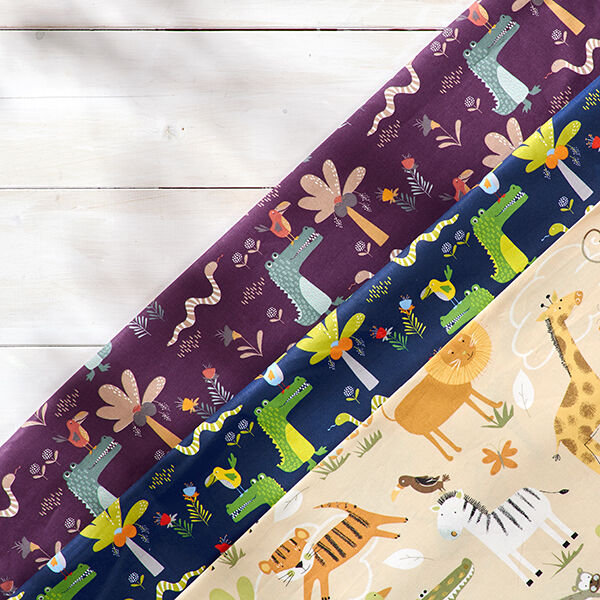 GOTS Baumwollstoff Cretonne Safari-Tiere – anemone,  image number 6