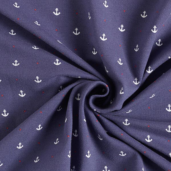 Baumwolljersey Anker und Punkte | STENZO – marineblau/rot | Reststück 50cm
