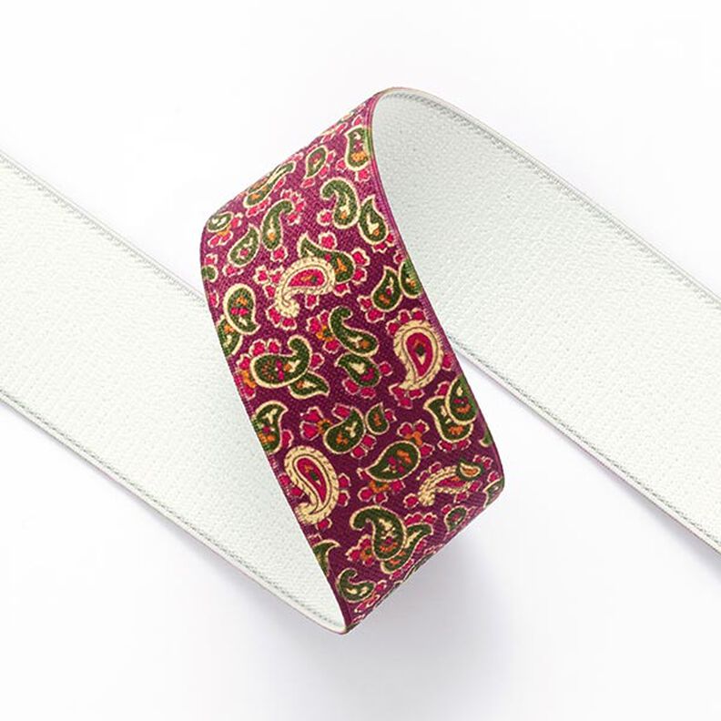 Gummiband Paisley [ 3,5 cm ] – himbeerrot/grün,  image number 2