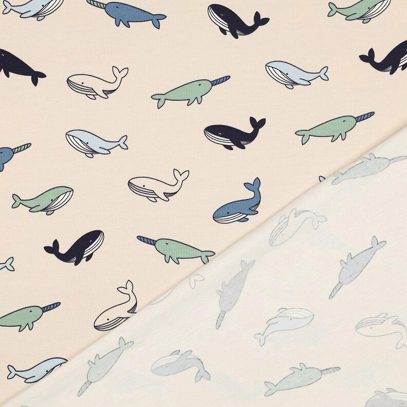 Baumwolljersey süße Wale | Poppy Fabrics – cashew/marineblau,  image number 4