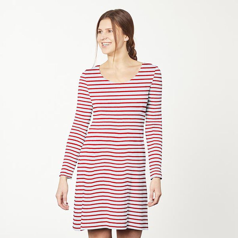 Baumwolljersey schmale & breite Streifen – weiss/rot,  image number 7