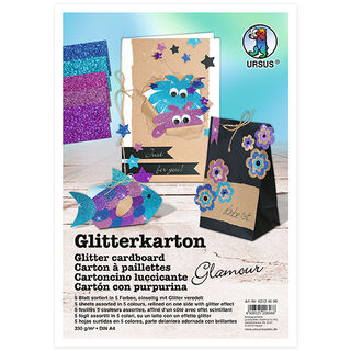 Glitzerkarton-Set A4 [300g/m²], 5 Blatt, 