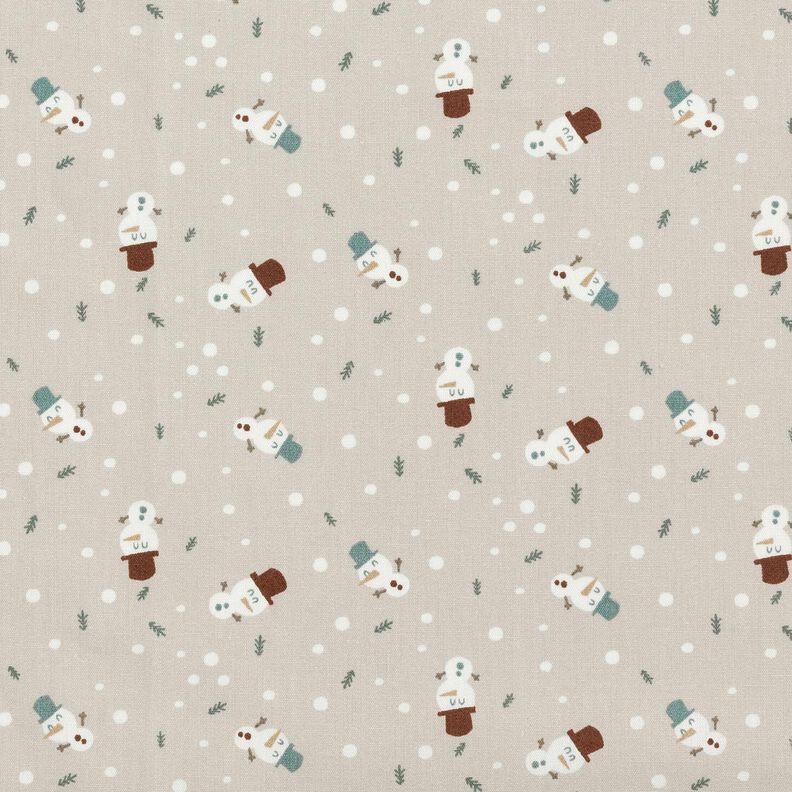 Baumwollstoff Popeline süße Schneemänner – helltaupe, image number 1