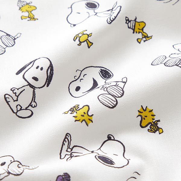 Baumwollpopeline Lizenzstoff Snoopy & Woodstock | Peanuts ™ – weiss | Reststück 60cm
