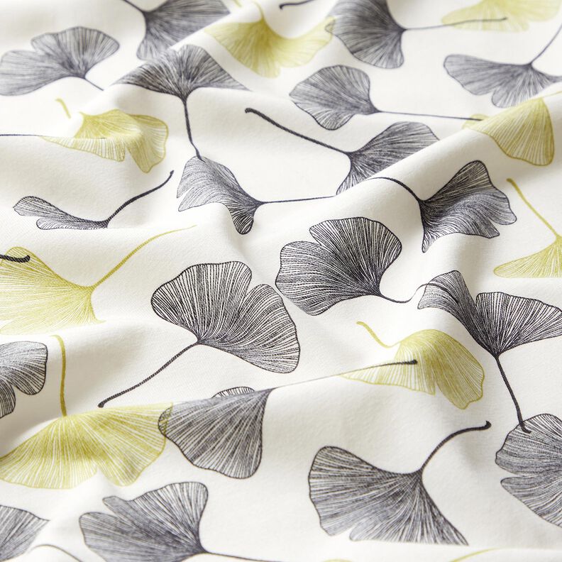 Baumwolljersey Gingkoblätter – wollweiss/lindgrün, image number 2