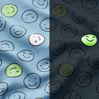 Baumwolljersey Glow-in-the-dark Smiley – jeansblau, 