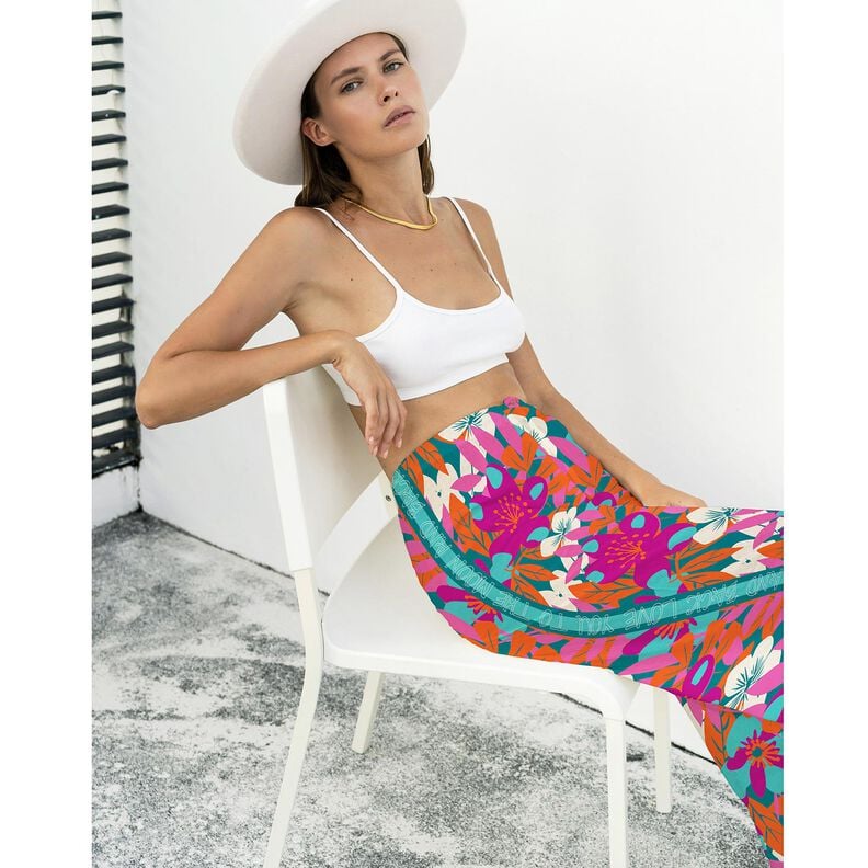 Viskose Voile grosse Blumen Borderdesign Panel – petrol, image number 9