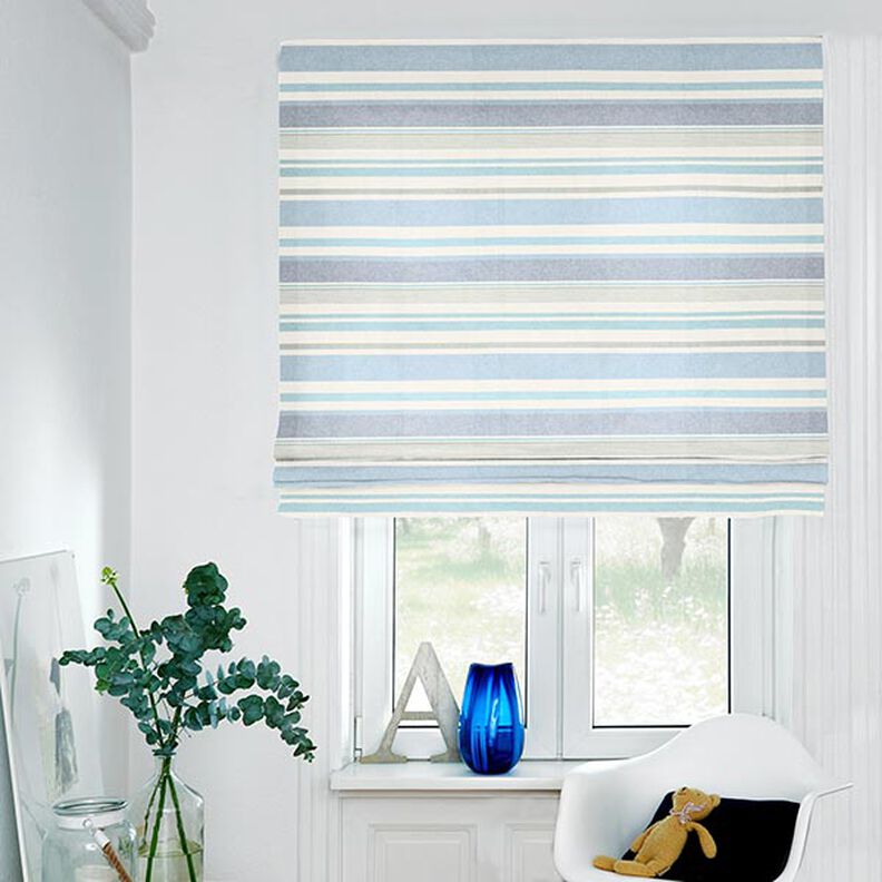Dekostoff Halbpanama bunter Streifenmix recycelt – brilliantblau,  image number 6
