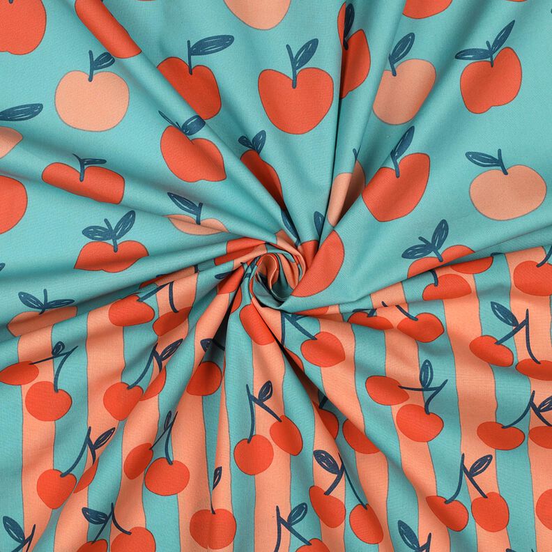 Baumwollpopeline große Äpfel | Poppy Fabrics – aquablau/lachs,  image number 3