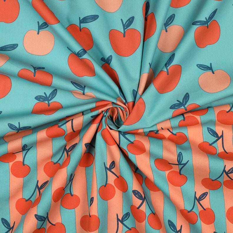 Baumwollpopeline große Äpfel | Poppy Fabrics – aquablau/lachs, image number 3