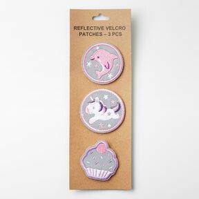 Reflektor Patches Klett 3er Pack – rosa/weiss, 