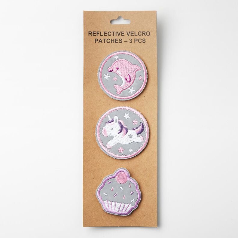 Reflektor Patches Klett 3er Pack – rosa/weiss, image number 1