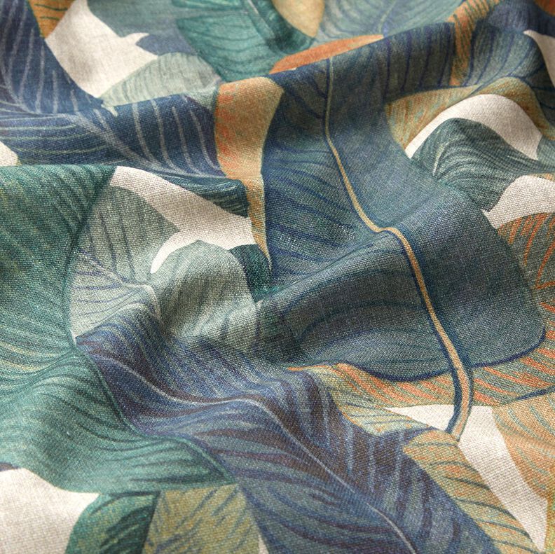 Dekostoff Halbpanama Bananenblätter – blaugrau/helltaupe, image number 2