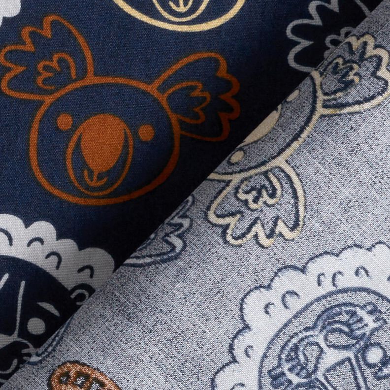 Baumwollpopeline Tiergesichter | Poppy Fabrics – blaugrau,  image number 4