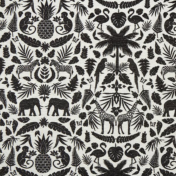 Chenille-Jacquard Barocker Dschungel – schwarz/wollweiss, image number 1