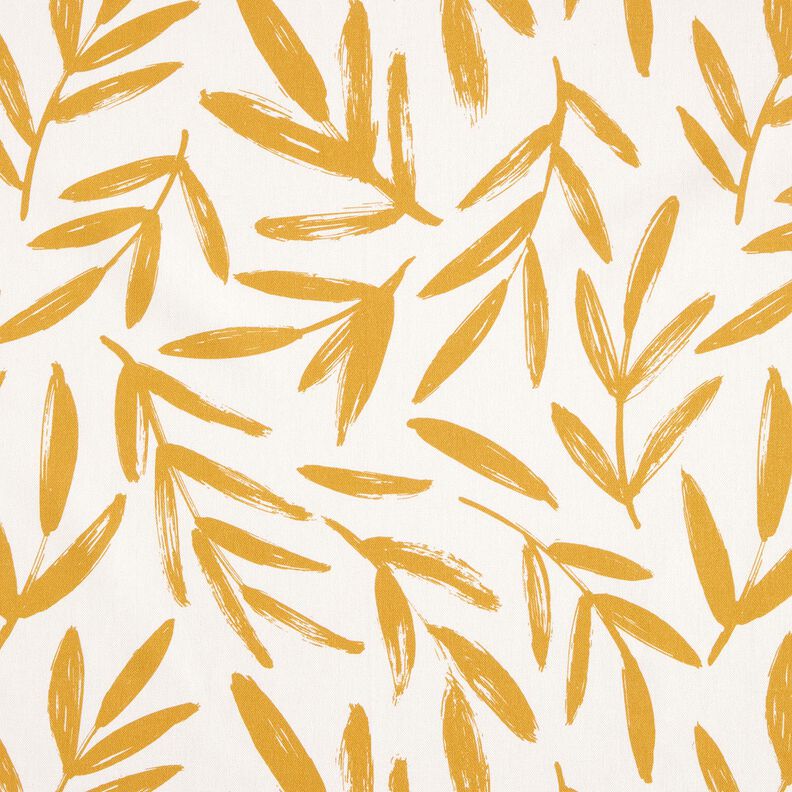 Dekostoff Halbpanama minimalistische Blätter – senf/natur,  image number 1