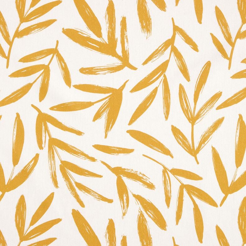 Dekostoff Halbpanama minimalistische Blätter – senf/natur, image number 1