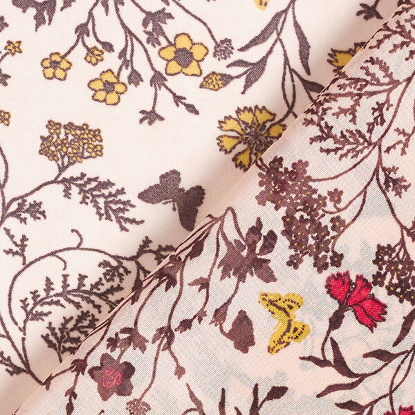 Chiffon Blumen & Schmetterlinge – rosé | Reststück 120cm