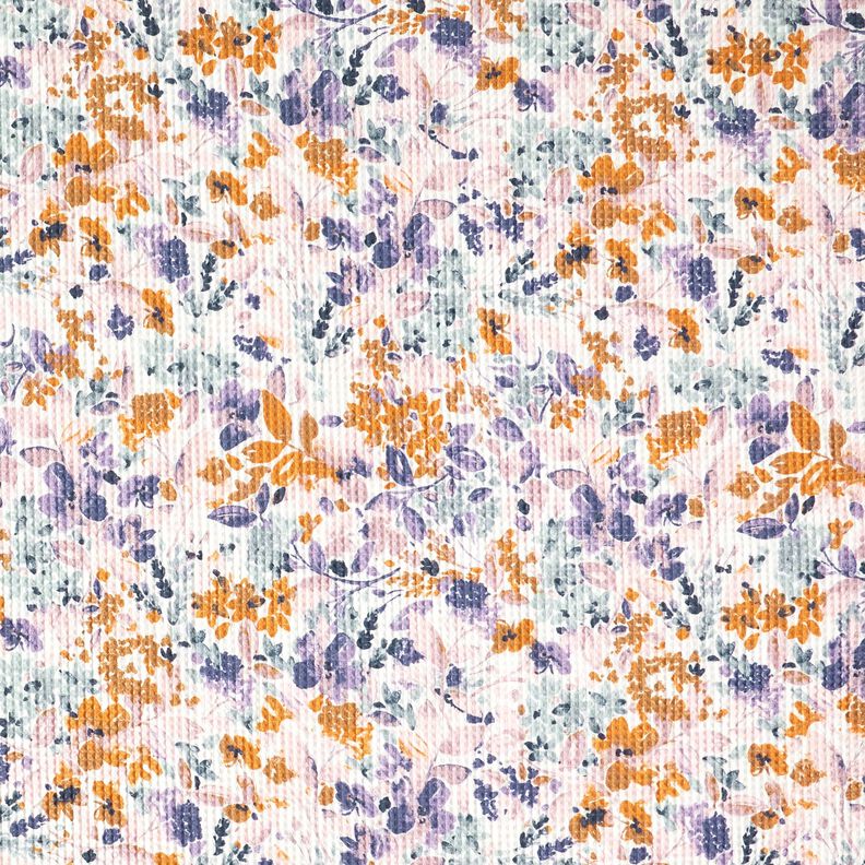 Waffelpiqué Aquarellblumen | Poppy Fabrics – weiss/lavendel, image number 1