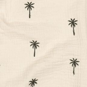 Musselin/ Doppel-Krinkel Gewebe gestickte Palmen  | Poppy Fabrics – wollweiss/dunkeloliv, 