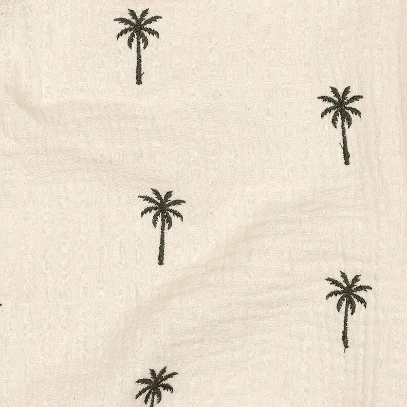 Musselin/ Doppel-Krinkel Gewebe gestickte Palmen | Poppy Fabrics – wollweiss/dunkeloliv, image number 2