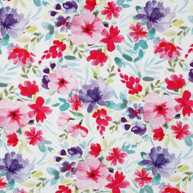 Baumwolljersey Sommerblüten Digitaldruck – weiss/intensiv pink,  image number 1