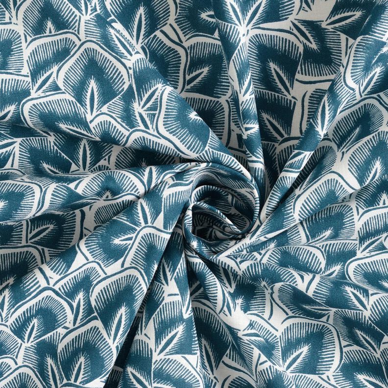 Baumwollstoff Cretonne abstrakte Blätter – ozeanblau/elfenbein,  image number 3