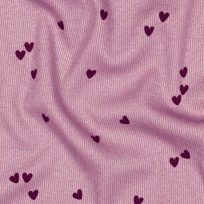 Rippenjersey verstreute Herzen | Poppy Fabrics – pastellviolett/merlot, 