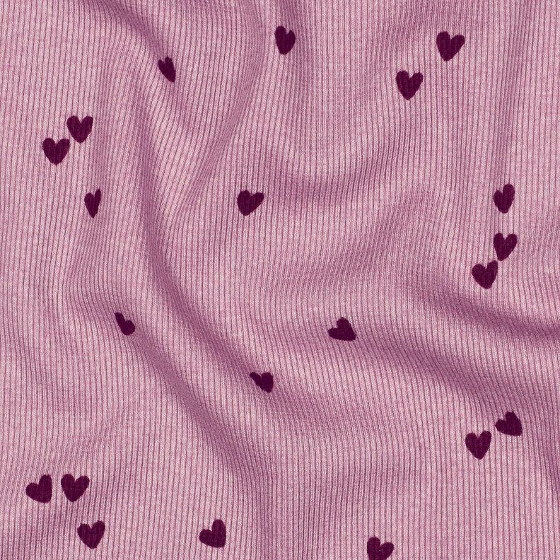 Rippenjersey verstreute Herzen | Poppy Fabrics – pastellviolett/merlot,  image number 2
