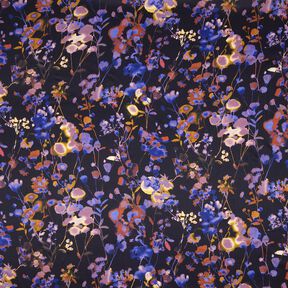 Viskosestoff Cupro Aquarellblumen – schwarz/blaulila, 