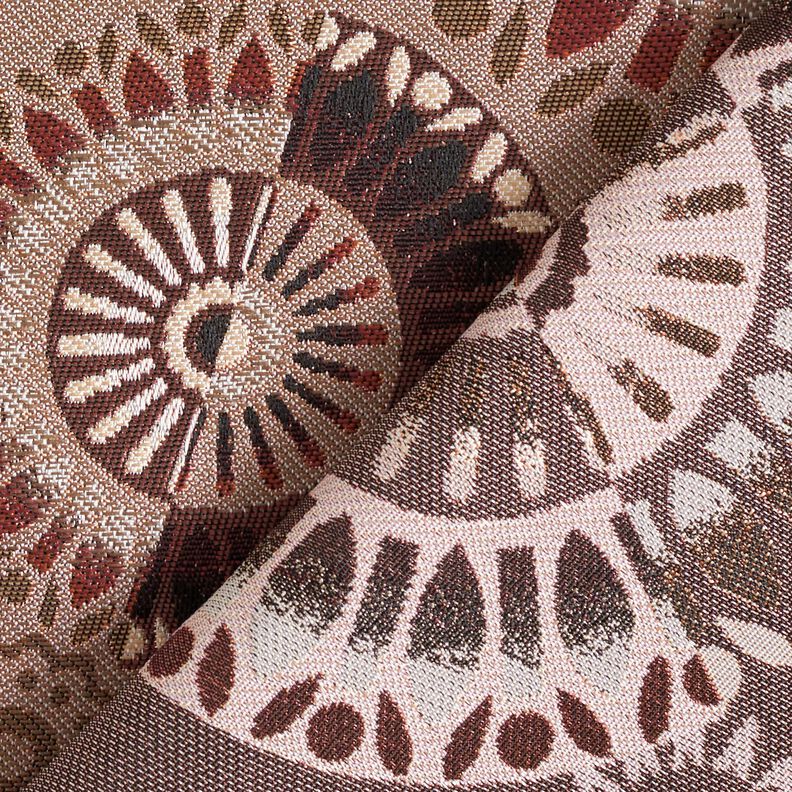 Dekostoff Jacquard elegantes Mandala – dunkeltaupe/burgunder, image number 4