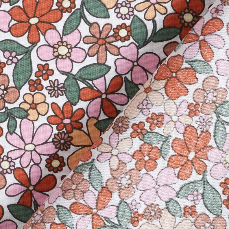 Baumwollstoff Cretonne kleine Retroblumen – weiss/rosa,  image number 4