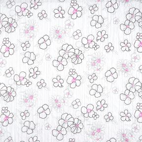 Krinkel-Voile Blumen und Leomuster – weiss/schwarz, 