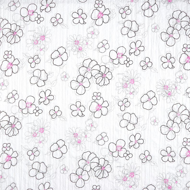 Krinkel-Voile Blumen und Leomuster – weiss/schwarz,  image number 1