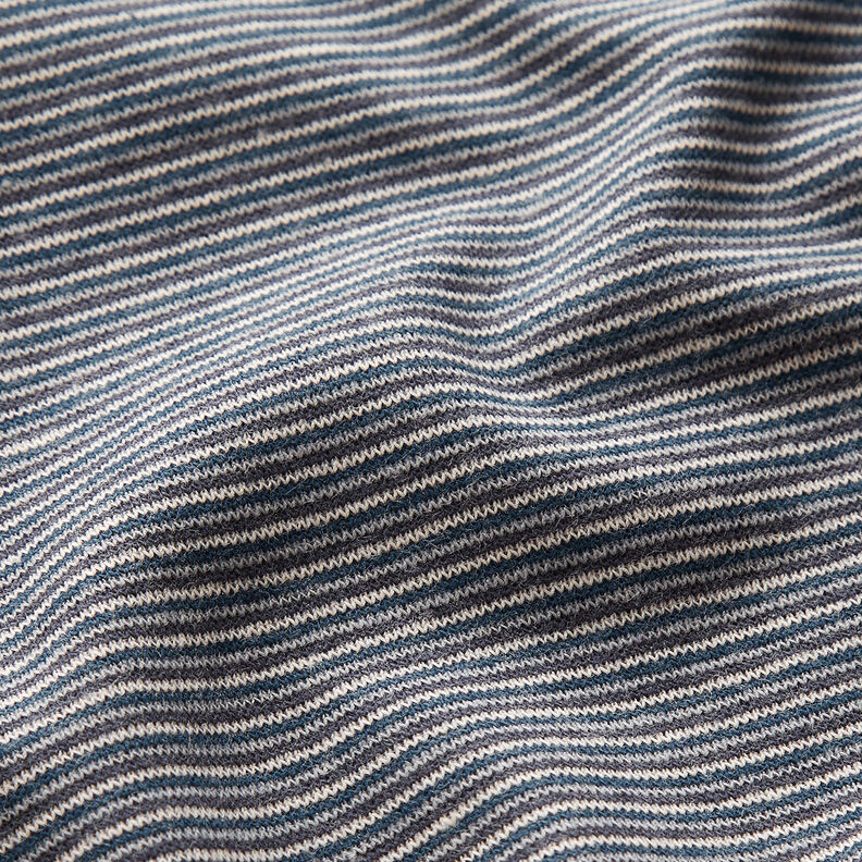 Bündchen Schlauchware schmale Streifen – ozeanblau/silber, image number 2