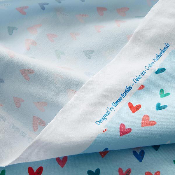 Baumwolljersey süße Herzen | STENZO – babyblau | Reststück 50cm
