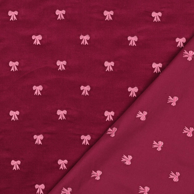 Babycord gestickte Schleifen | Poppy Fabrics – karminrot,  image number 4