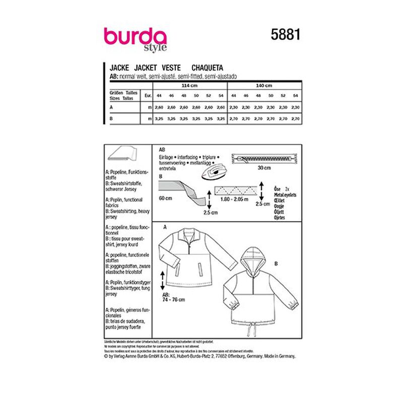 Plus-Size Jacke | Burda 5881 | 44-54,  image number 9